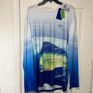 NEW Guy Harvey White and Blue DOLPHIN Graphic Shirt XXL